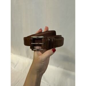 Belt Leather Dark Brown Patina Solid Brass Buckle Leather Size 40 Vintage